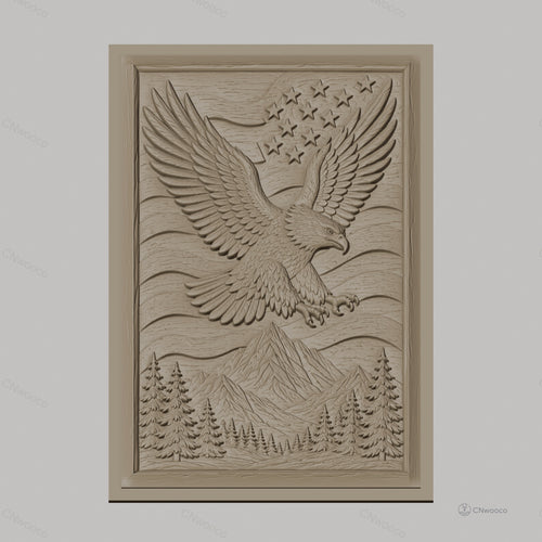 Fichier CNC & impression 3D aigle américain, montagnes, sapins, étoiles, haute qualité relief STL