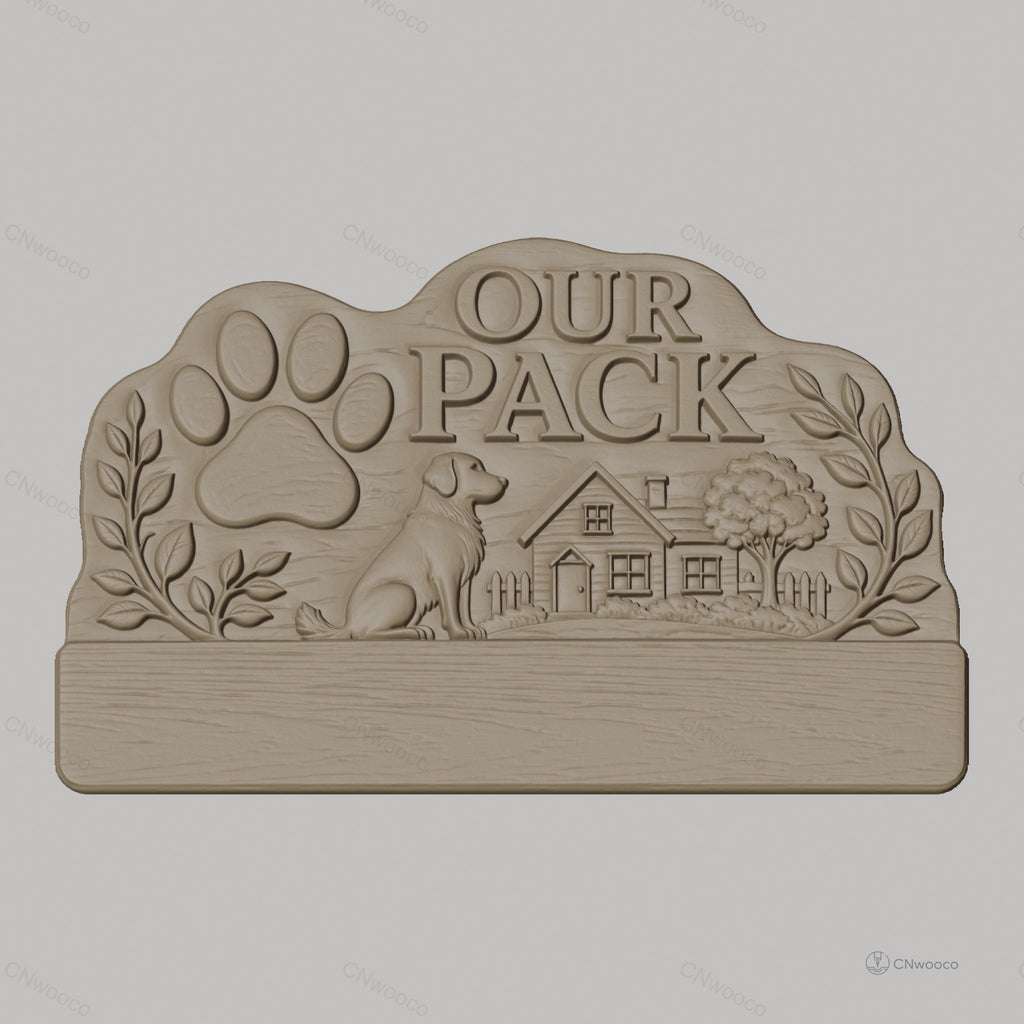 Fichier CNC porte-clés mural enseigne personnalisée chien, décor maison et patte, STL très haute qualité