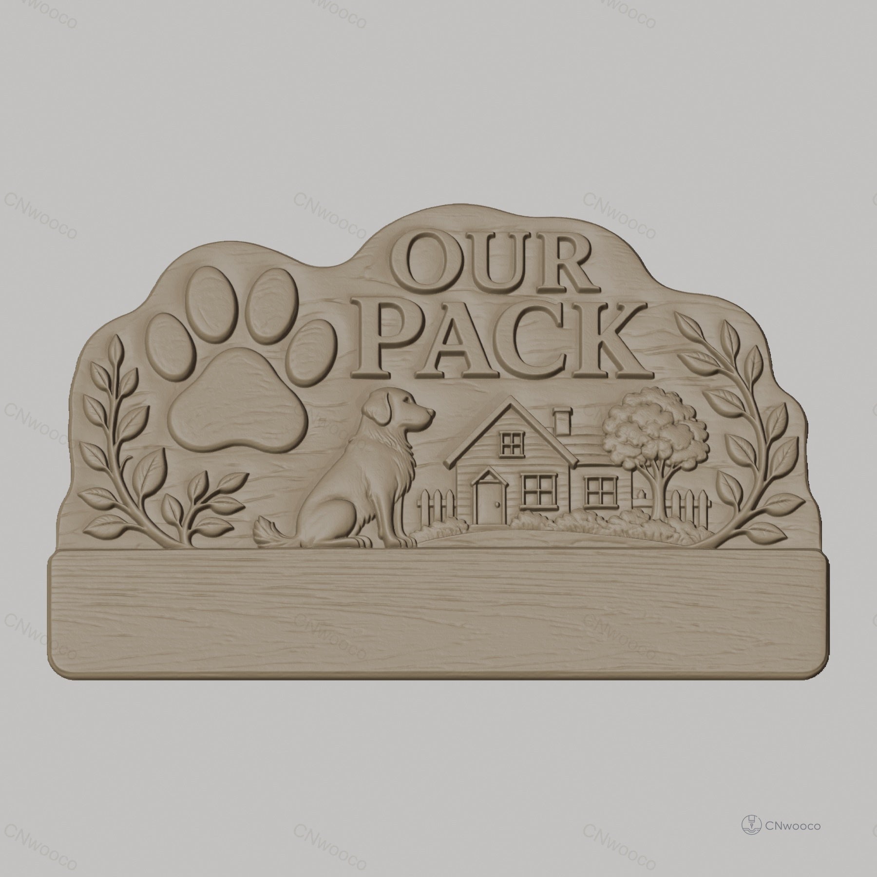 Fichier CNC porte-clés mural enseigne personnalisée chien, décor maison et patte, STL très haute qualité