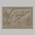 Fichier CNC & impression 3D pêche, poisson sautant, canne à pêche, paysage naturel, haute qualité relief STL