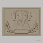 Fichier CNC & impression 3D portrait de chien labrador, cadre feuilles décoratives, haute qualité relief STL