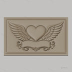 Fichier CNC & impression 3D coeur ailé avec bannière décorative, haute qualité relief STL