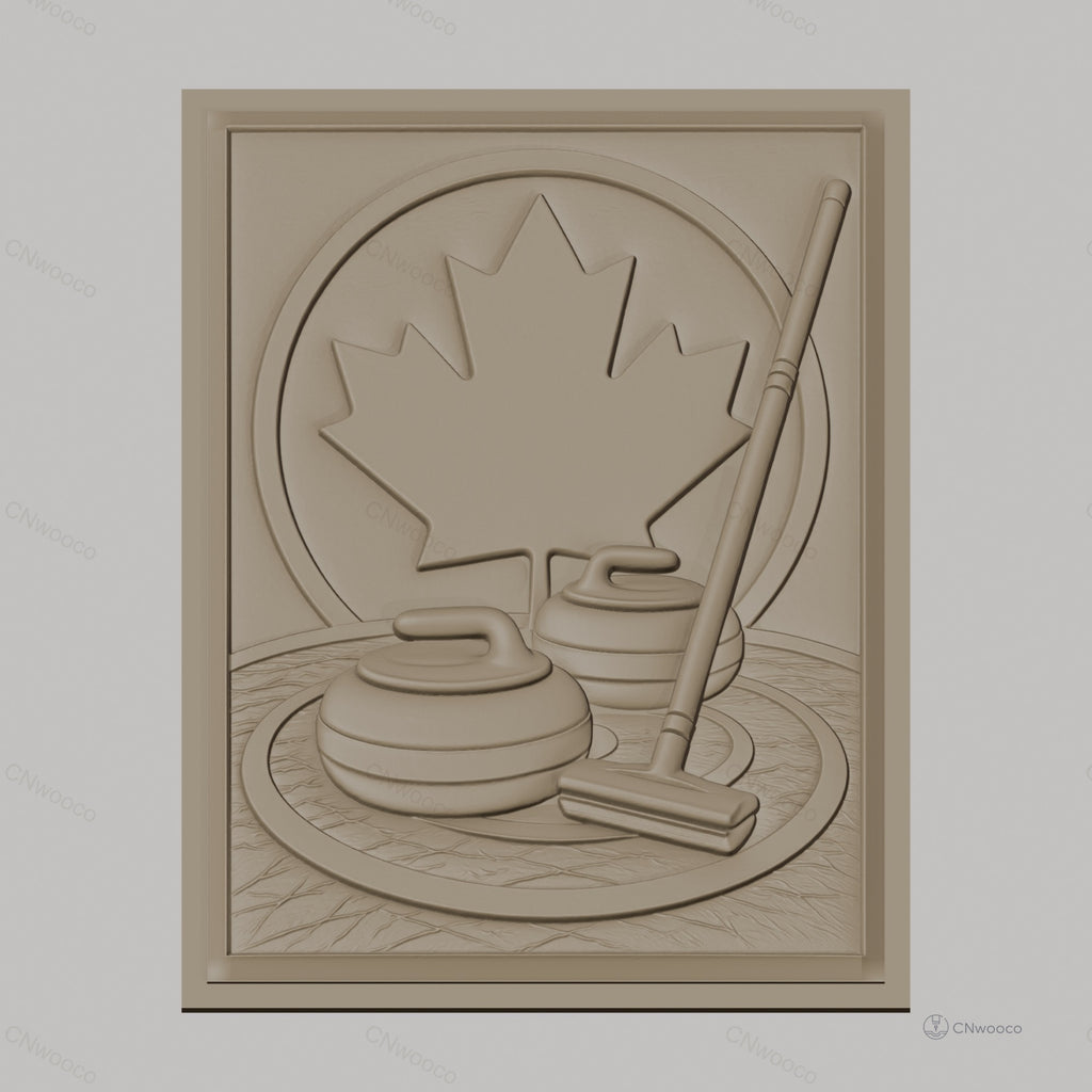 Fichier CNC & impression 3D curling canadien, pierres de curling et feuille d'érable, haute qualité relief STL