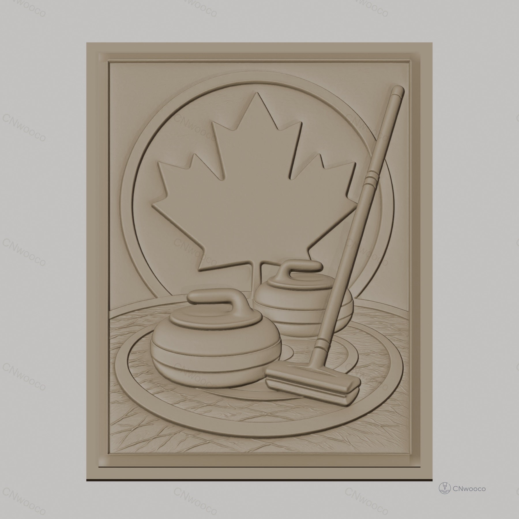 Fichier CNC & impression 3D curling canadien, pierres de curling et feuille d'érable, haute qualité relief STL