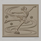 Fichier CNC & impression 3D Patinage artistique, danseuse en mouvement avec flocons de neige, haute qualité relief STL
