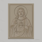 Fichier CNC & impression 3D Sacré-Cœur de Jésus, portrait religieux avec auréole et mains bénissantes, haute qualité relief STL
