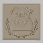 Fichier CNC & impression 3D Bulldog Anglais, portrait animalier avec cadre ornemental, haute qualité relief STL