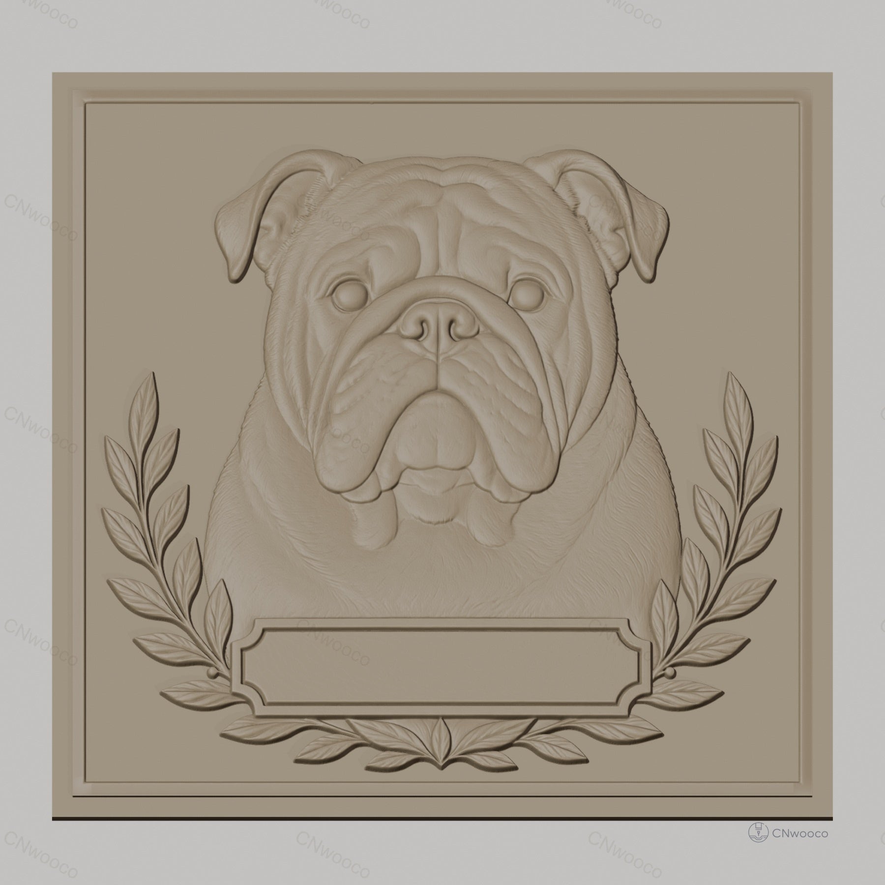 Fichier CNC & impression 3D Bulldog Anglais, portrait animalier avec cadre ornemental, haute qualité relief STL