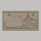 Fichier CNC & impression 3D paysage religieux avec chapelle, colombes, soleil levant, chemin de pierre, haute qualité relief STL