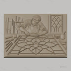 Fichier CNC & impression 3D artisan créant vitrail fleur, atelier et outils, haute qualité relief STL