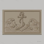 Fichier CNC & impression 3D ancre navale, vagues océaniques, corde enroulée, haute qualité relief STL