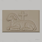 Fichier CNC & impression 3D agneau allongé avec croix, symbole religieux, haute qualité relief STL