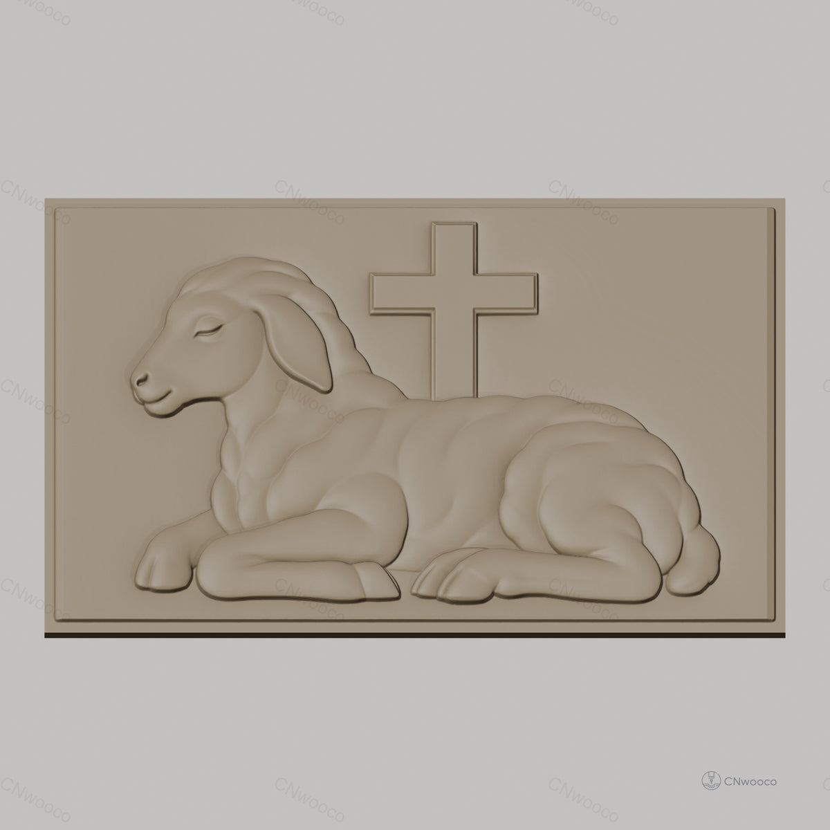 Fichier CNC & impression 3D agneau allongé avec croix, symbole religieux, haute qualité relief STL