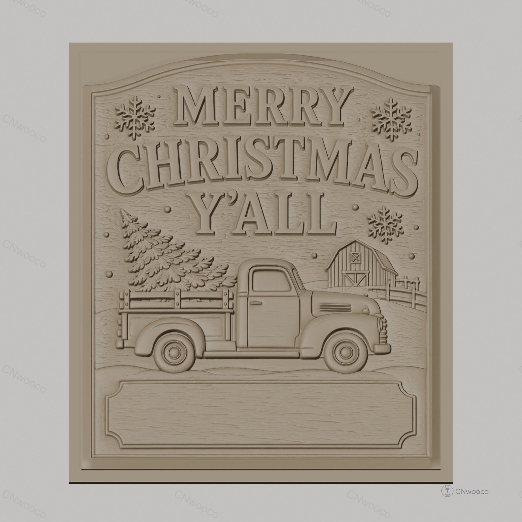 Fichier CNC & impression 3D thème Noël, camion de ferme avec sapin et grange, haute qualité relief STL