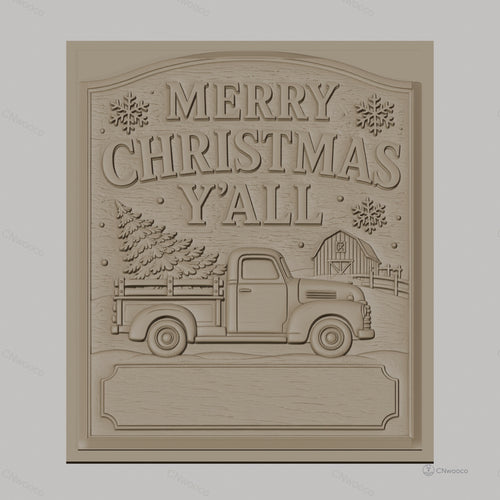Fichier CNC & impression 3D thème Noël, camion de ferme avec sapin et grange, haute qualité relief STL