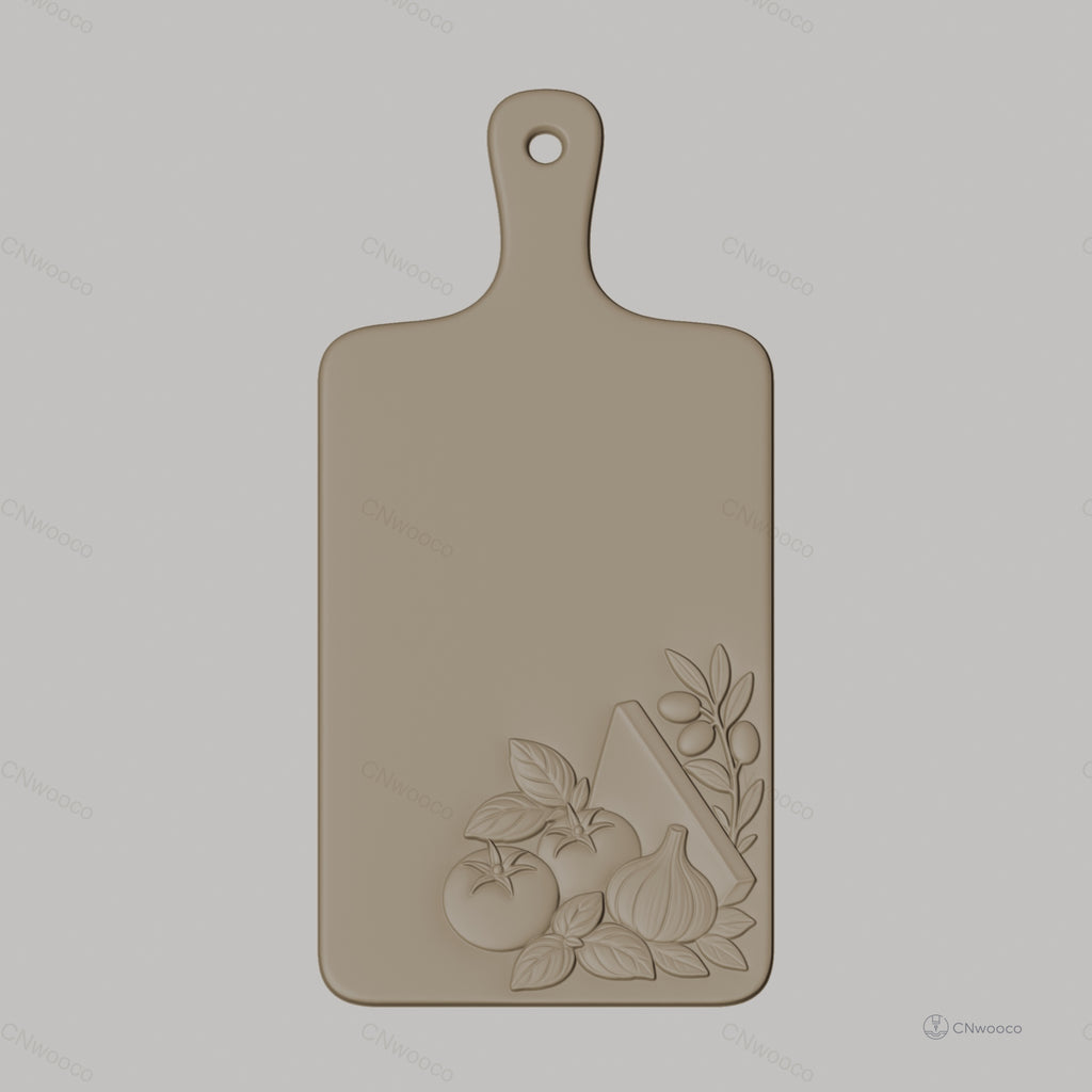 Fichier CNC planche à découper légumes ail fromage olives bas-relief pour sculpture sur bois, STL