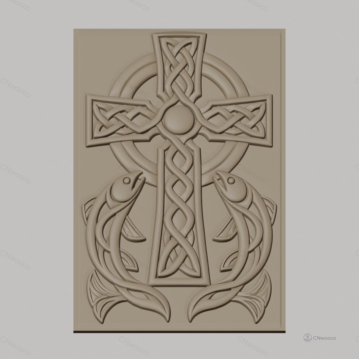 Fichier CNC & impression 3D Croix celtique avec poissons, motif entrelacé haute qualité relief STL