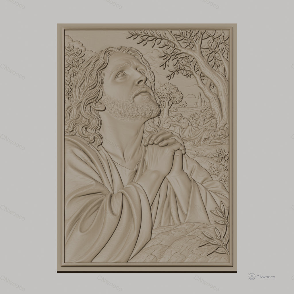 Fichier CNC & impression 3D Jésus en prière, scène du jardin de Gethsémani, haute qualité relief STL