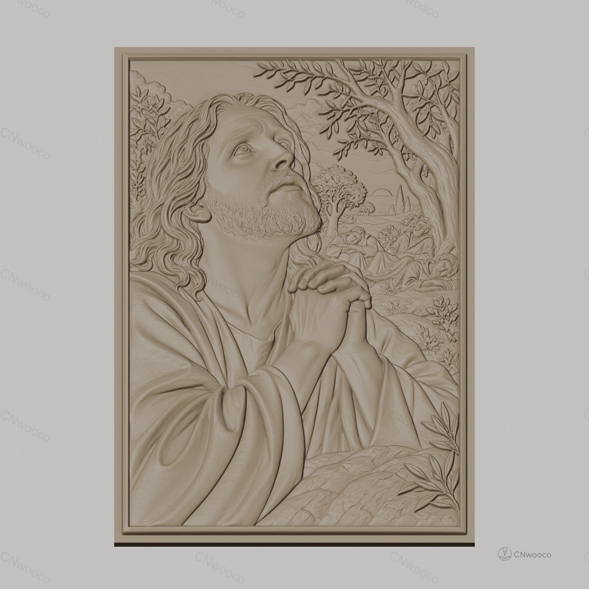 Fichier CNC & impression 3D Jésus en prière, scène du jardin de Gethsémani, haute qualité relief STL