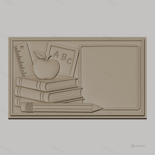 Fichier CNC & impression 3D thème école, pomme, livres, règle, crayon, tableau, haute qualité relief STL