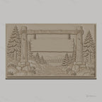Fichier CNC & impression 3D panneau bois, paysage forêt, montagne et rivière, haute qualité relief STL
