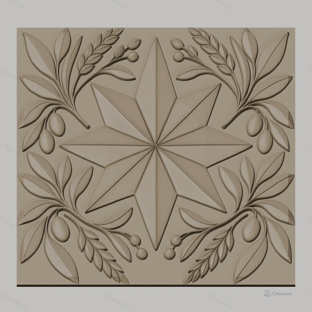 Fichier CNC & impression 3D étoile et branches d'olivier, motifs décoratifs classiques, haute qualité relief STL