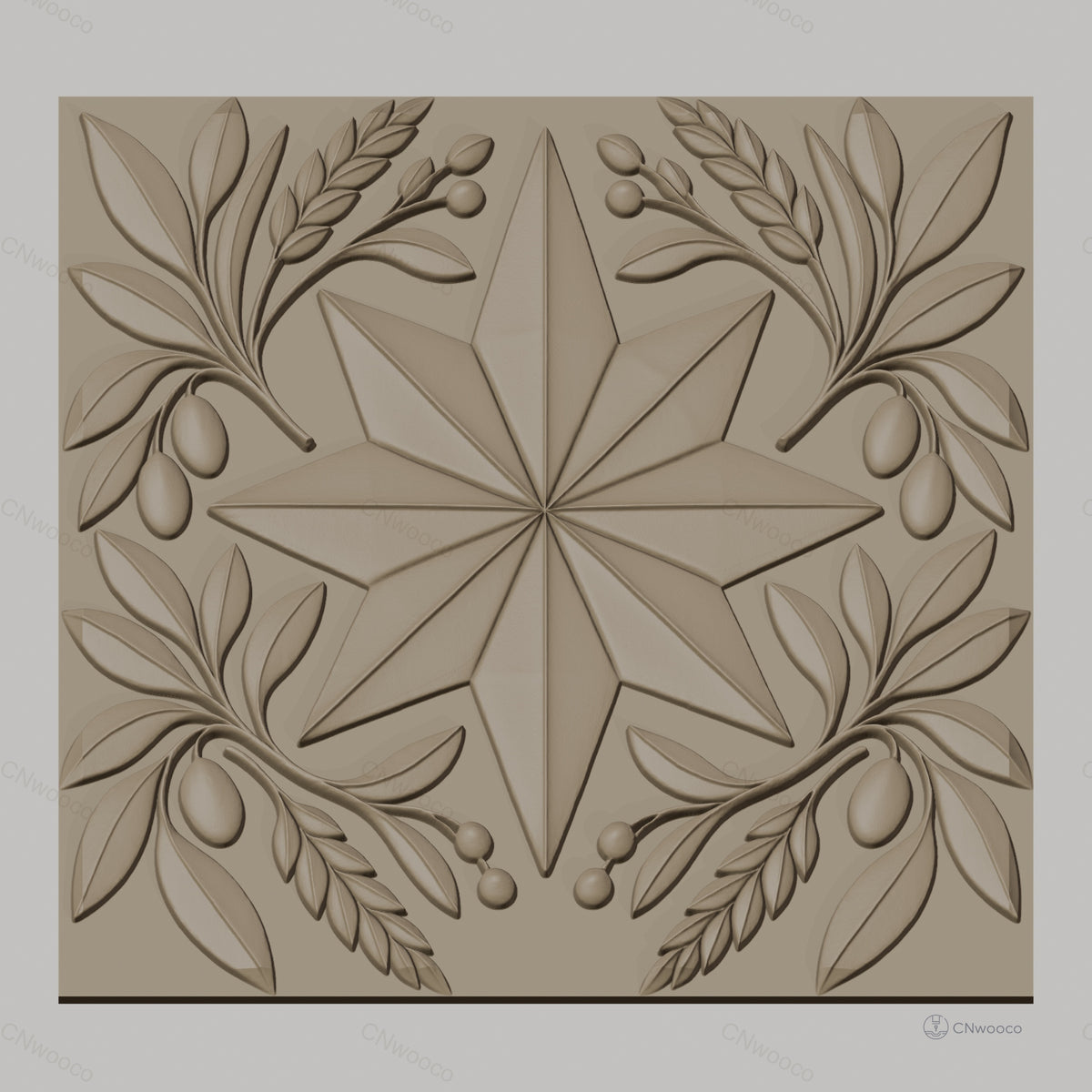 Fichier CNC & impression 3D étoile et branches d'olivier, motifs décoratifs classiques, haute qualité relief STL