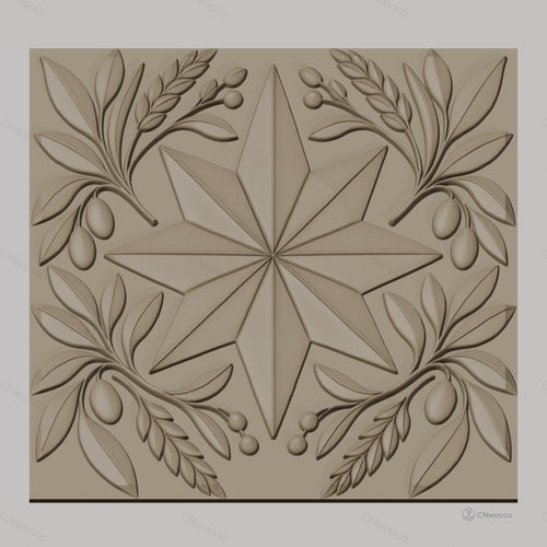 Fichier CNC & impression 3D étoile et branches d'olivier, motifs décoratifs classiques, haute qualité relief STL