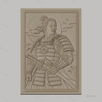 Fichier CNC & impression 3D samouraï en armure, katana et vagues, haute qualité relief STL