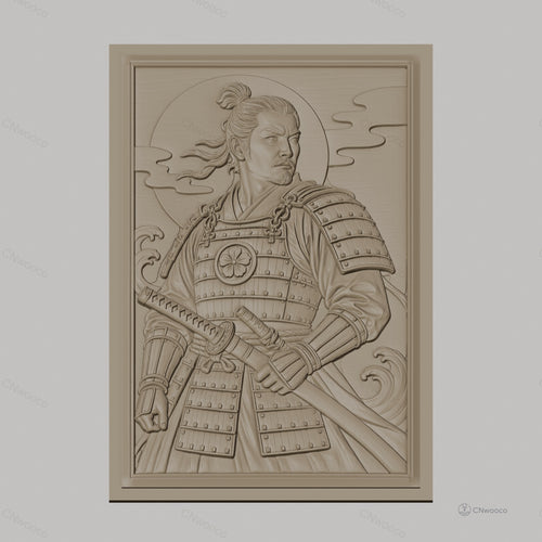 Fichier CNC & impression 3D samouraï en armure, katana et vagues, haute qualité relief STL