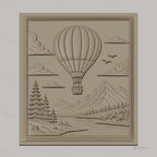Fichier CNC & impression 3D montgolfière, montagnes, pins, rivière, haute qualité relief STL