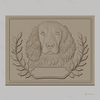 Fichier CNC & impression 3D chien épagneul avec feuilles décoratives, haute qualité relief STL