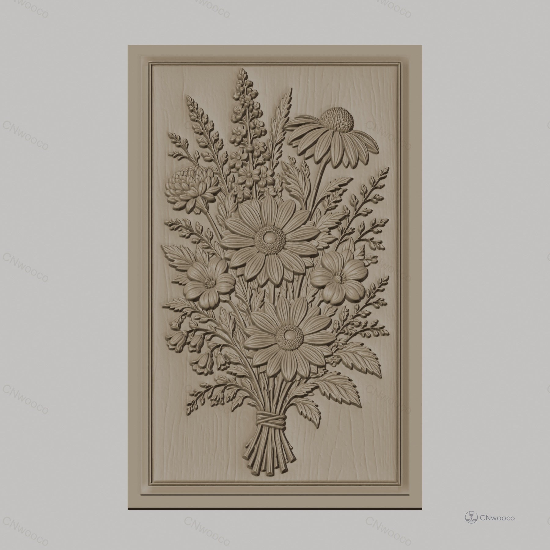 Fichier CNC & impression 3D bouquet de fleurs sauvages, marguerites et feuillages, haute qualité relief STL