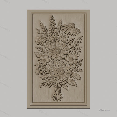 Fichier CNC & impression 3D bouquet de fleurs sauvages, marguerites et feuillages, haute qualité relief STL