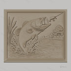 Fichier CNC & impression 3D poisson bass sautant, leurre de pêche et eau éclaboussante, haute qualité relief STL