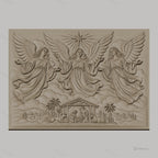 Fichier CNC & impression 3D scène de la Nativité avec anges, crèche, animaux et étoile, haute qualité relief STL