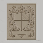 Fichier CNC & impression 3D blason héraldique, feuilles ornementales et bannière, haute qualité relief STL