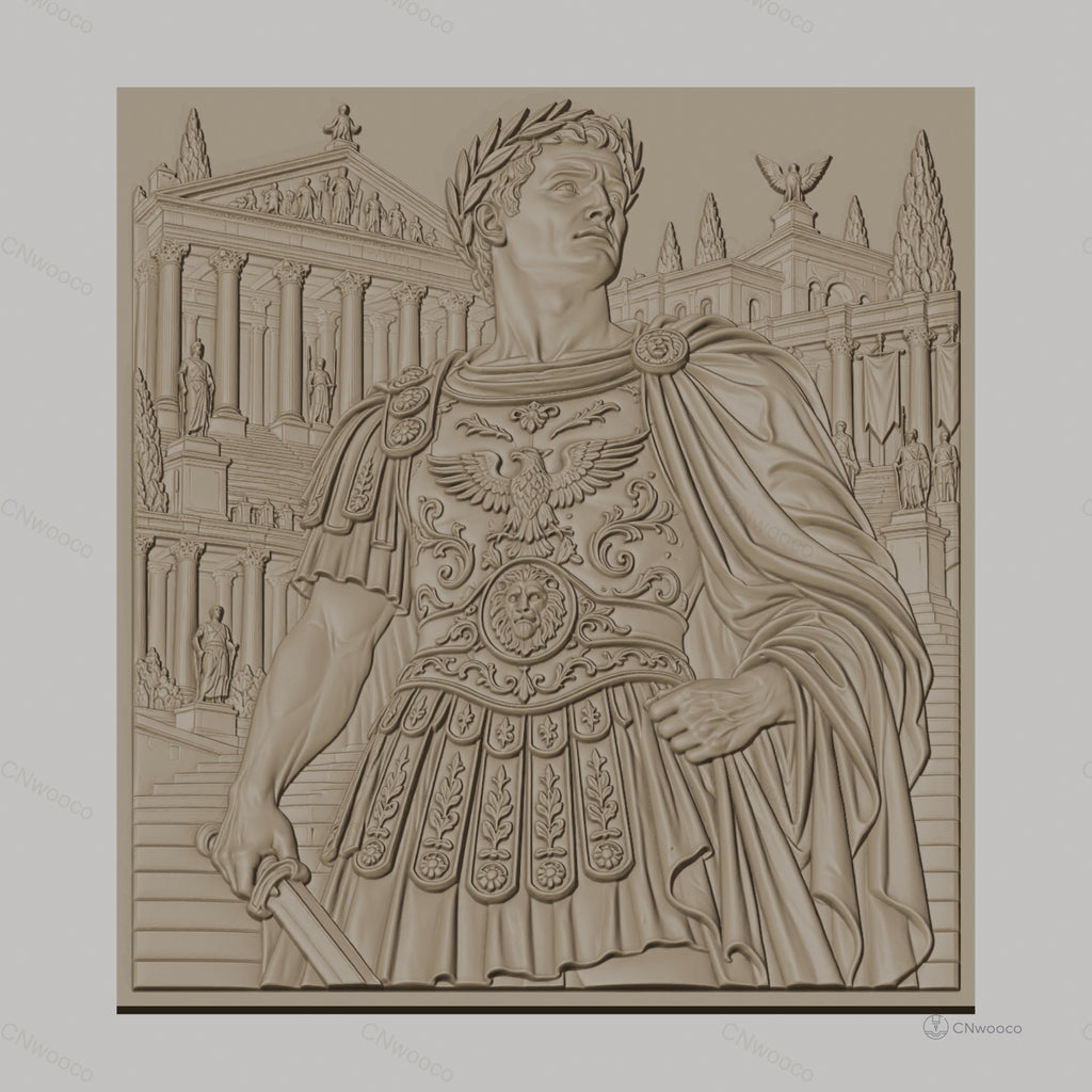 Fichier CNC & impression 3D empereur romain, détails armure et architecture antique, haute qualité relief STL