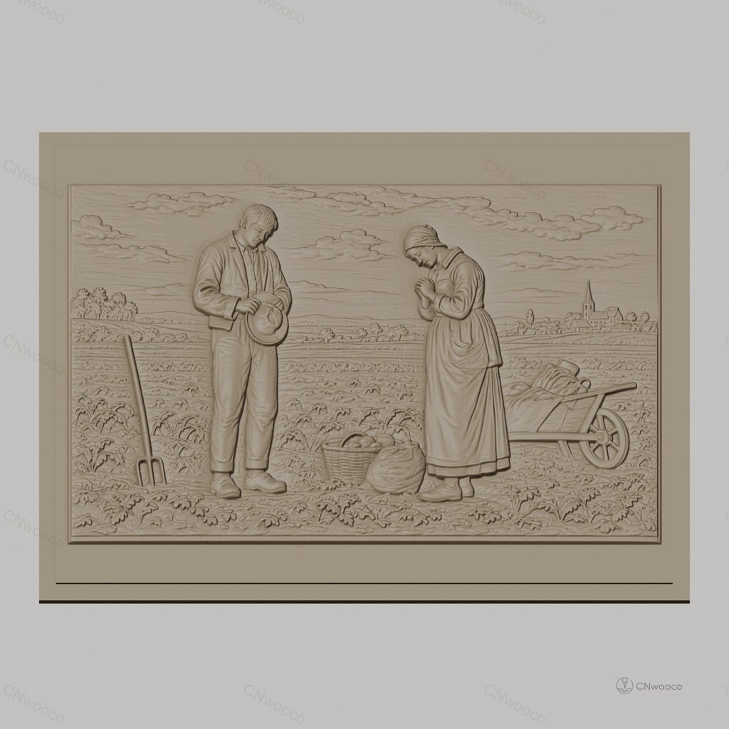 Fichier CNC & impression 3D scène agricole, homme et femme paysans dans champ, haute qualité relief STL
