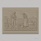 Fichier CNC & impression 3D scène agricole, homme et femme paysans dans champ, haute qualité relief STL