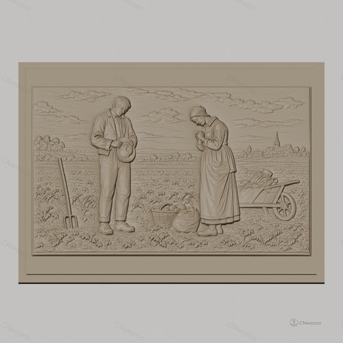 Fichier CNC & impression 3D scène agricole, homme et femme paysans dans champ, haute qualité relief STL