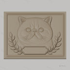 Fichier CNC & impression 3D chat British Shorthair, visage de chat avec feuilles décoratives, haute qualité relief STL