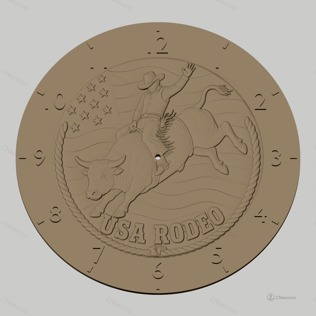 Fichier CNC & impression 3D horloge murale rodéo américain avec cowboy et taureau STL