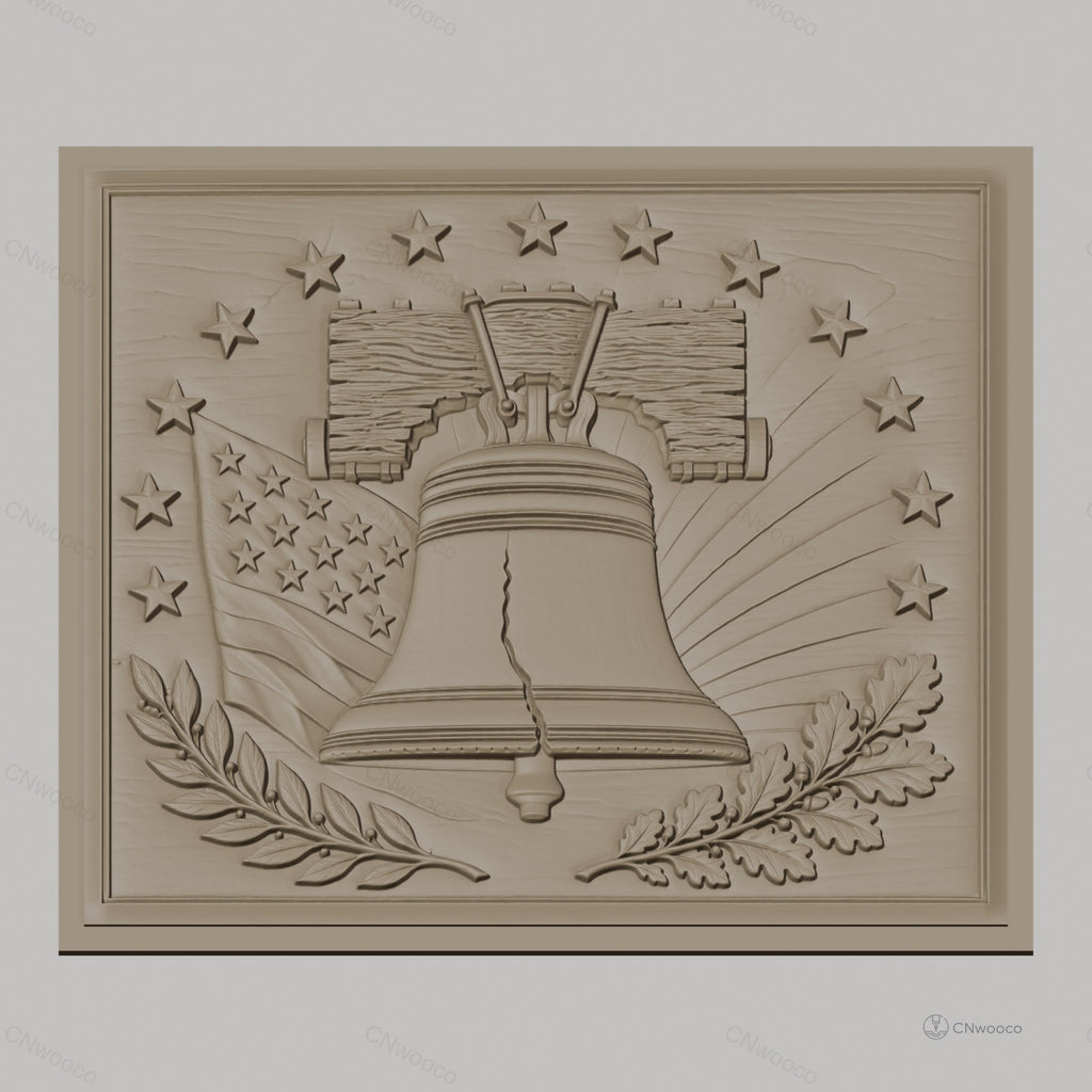 Fichier CNC & impression 3D cloche de la liberté avec drapeau américain et étoiles, haute qualité relief STL