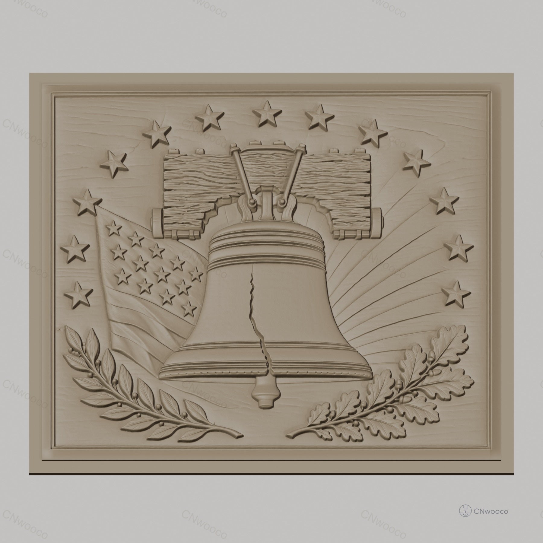 Fichier CNC & impression 3D cloche de la liberté avec drapeau américain et étoiles, haute qualité relief STL