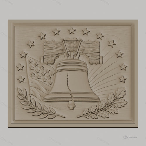 Fichier CNC & impression 3D cloche de la liberté avec drapeau américain et étoiles, haute qualité relief STL