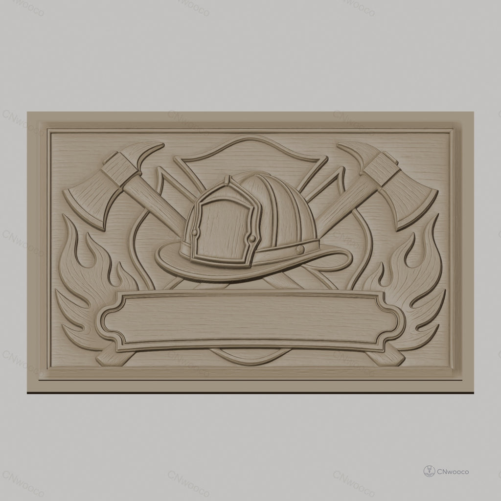 Fichier CNC & impression 3D casque pompier, haches croisées et flammes, haute qualité relief STL