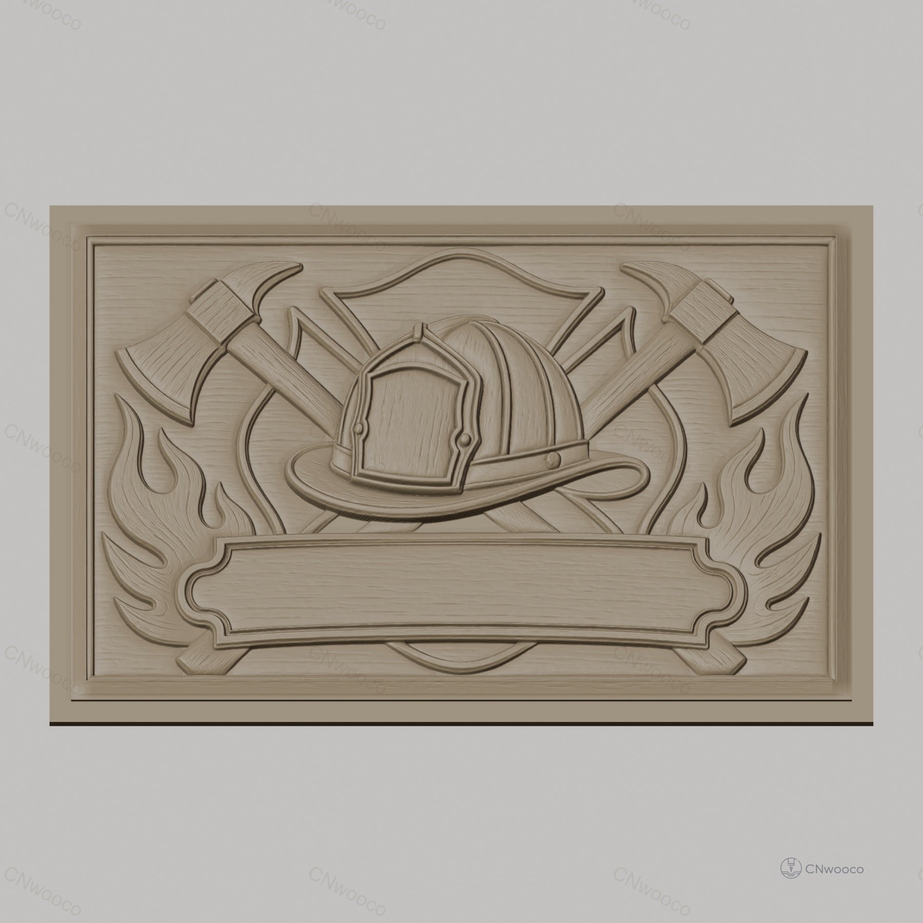 Fichier CNC & impression 3D casque pompier, haches croisées et flammes, haute qualité relief STL