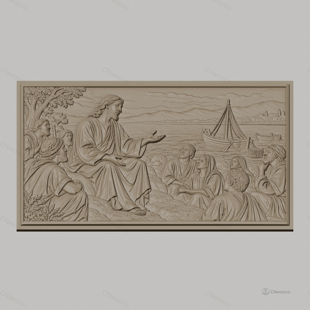 Fichier CNC & impression 3D scène biblique Jésus et disciples bord de mer haute qualité relief STL