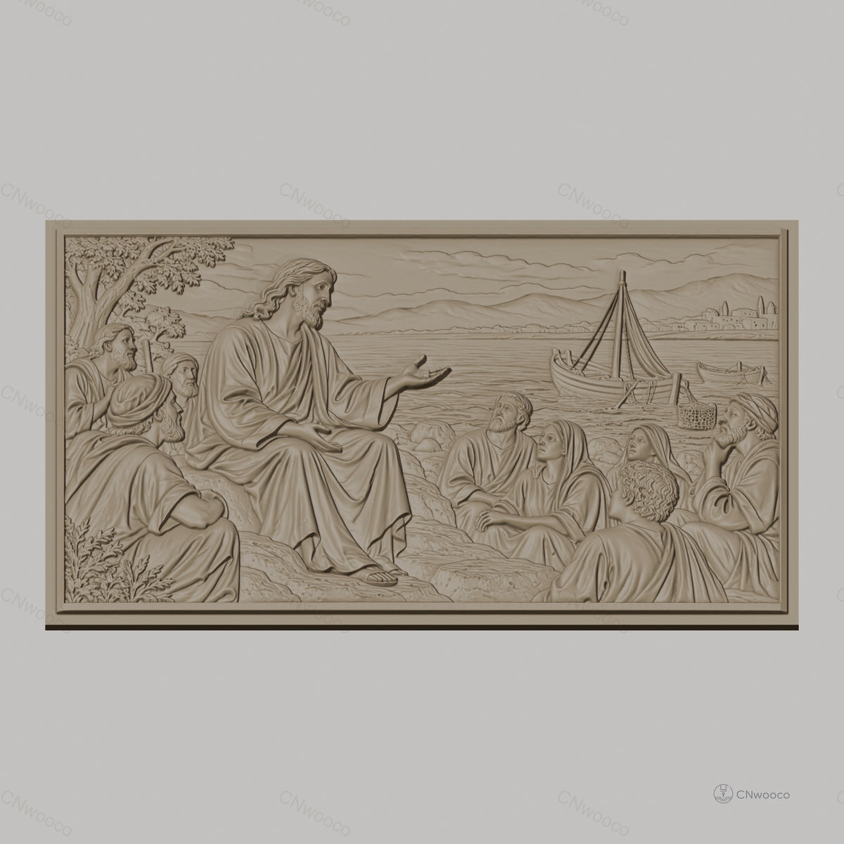 Fichier CNC & impression 3D scène biblique Jésus et disciples bord de mer haute qualité relief STL